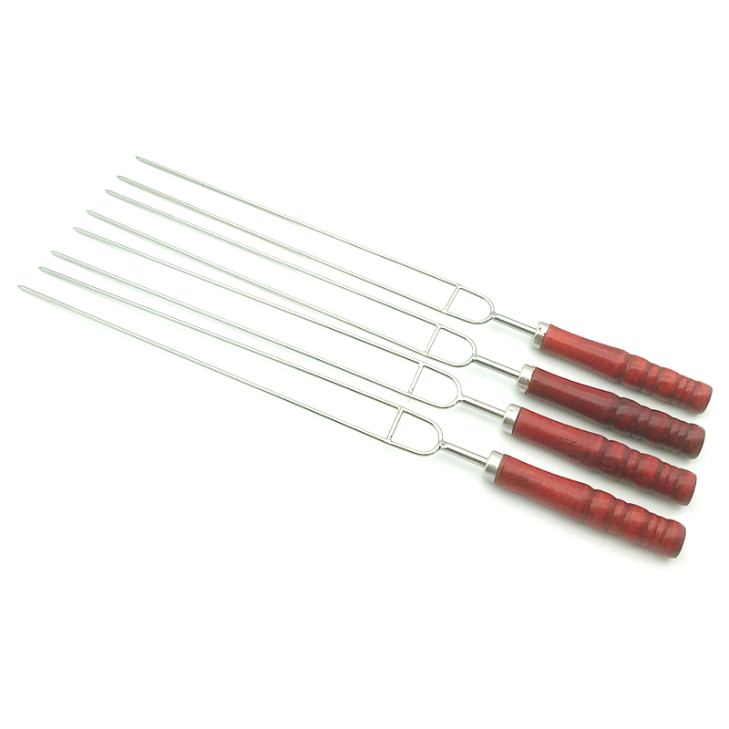 烧烤30不锈钢签子加厚鸡翅叉子家用串签带把圆签铁签U型木柄签字