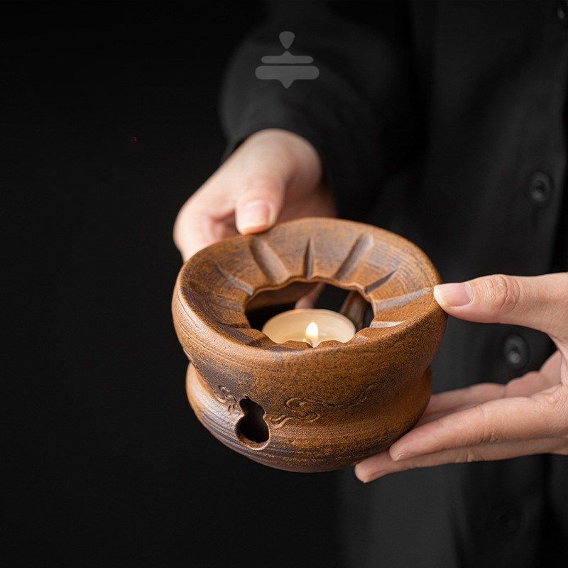 酱釉温茶炉烤茶炉复古粗陶蜡烛加热底座茶壶保温茶叶烘焙香茶道