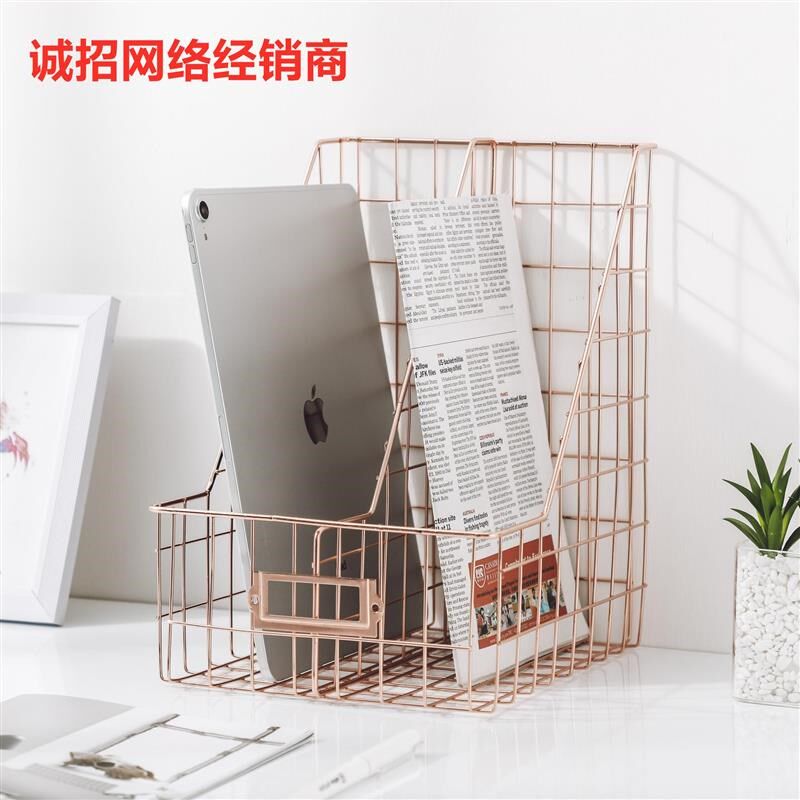 办公用品文具A4铁艺桌面塑料两格带笔筒文件架资料架文件框文件栏