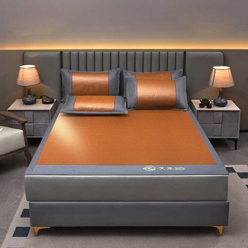 夏季天然艾草藤席冰丝凉席夏双面加厚冰藤席三件套家用凉席子