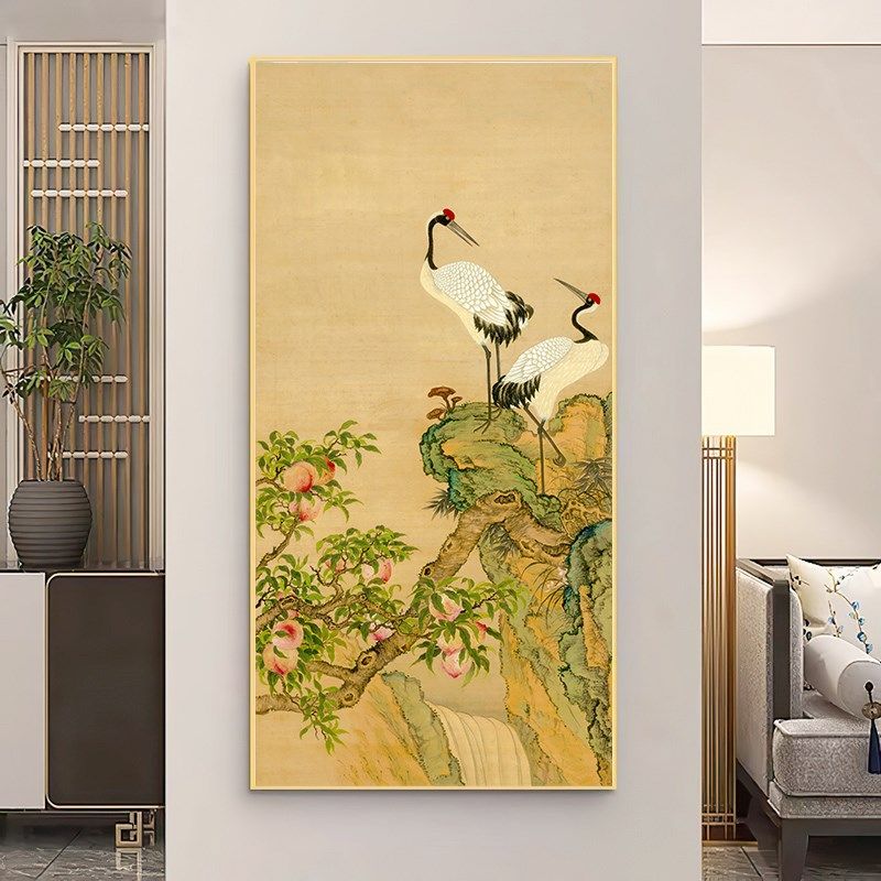 蟠桃图diy数字油画手绘填色填充竖版大尺寸客厅玄关中式国风挂画图片