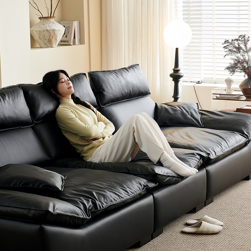 帆船沙发可调节高靠背超深大坐宽客厅直排硅胶皮黑色baxter沙发