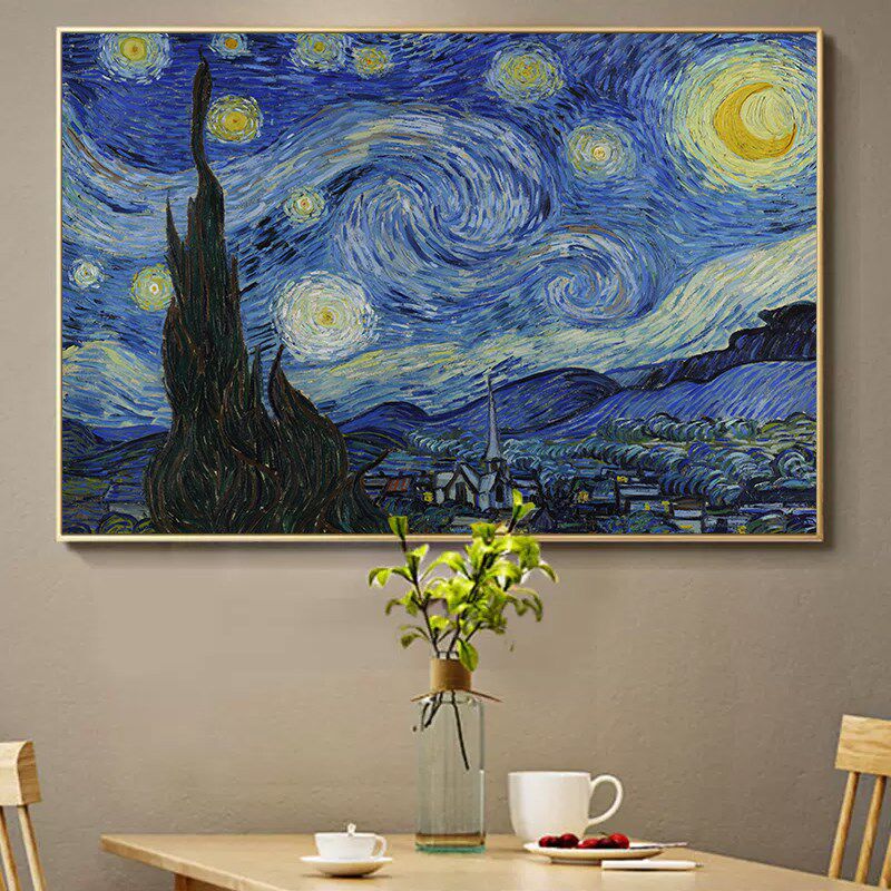 星月夜梵高星空世界名画油画风景麦田客厅餐厅壁画背景墙装饰挂画