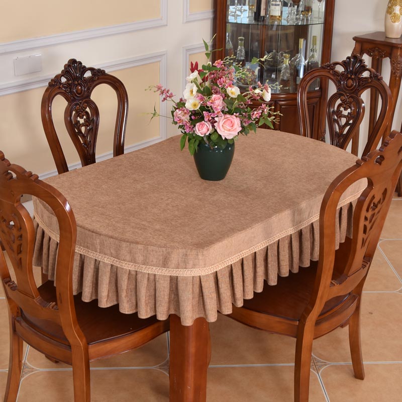 简约现代长方型餐桌布家用布艺咖色台布餐桌罩全包茶几布桌裙