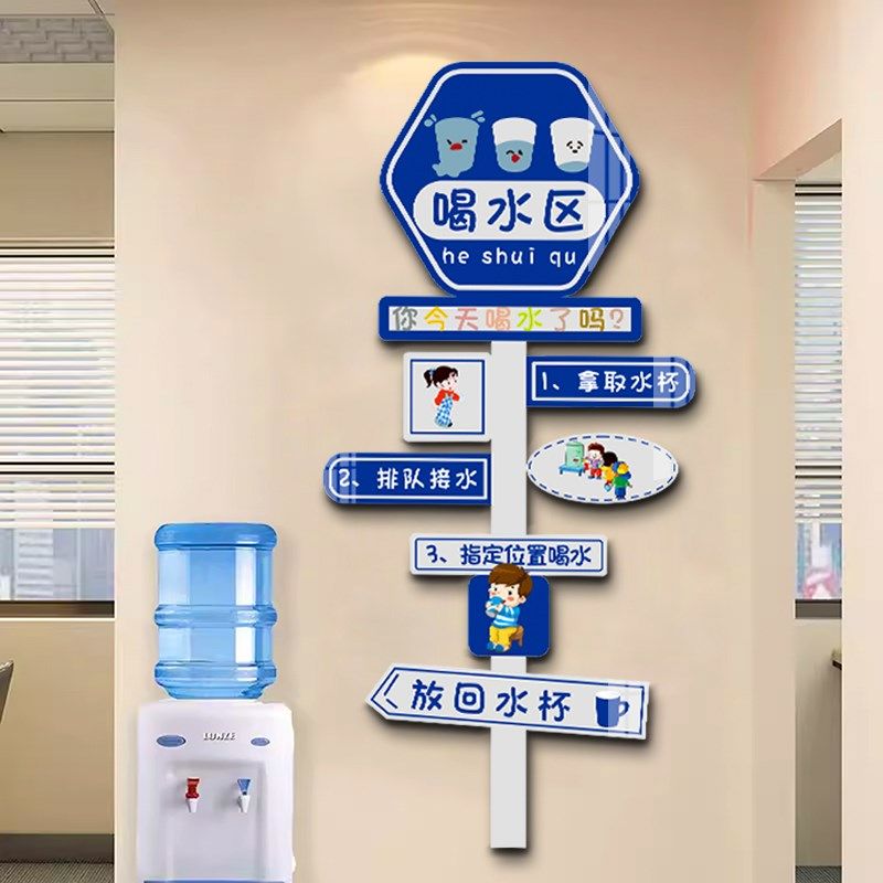 幼儿园墙面装饰喝水区环创主题文化墙壁标识挂牌指示托班教室布置