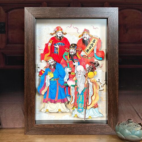 玺语五福临门送客户领导客厅办公室装饰画国潮立体剪纸工艺品礼品
