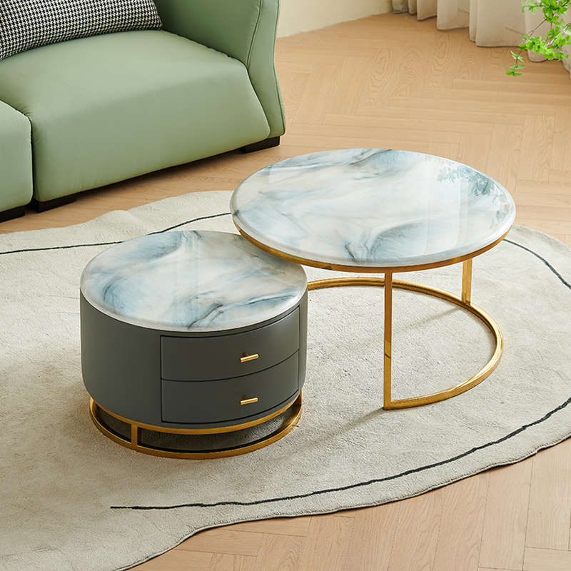 天然奢石圆形茶几可伸缩大理石超晶石茶桌客厅家用简约微晶石茶几 - 封面