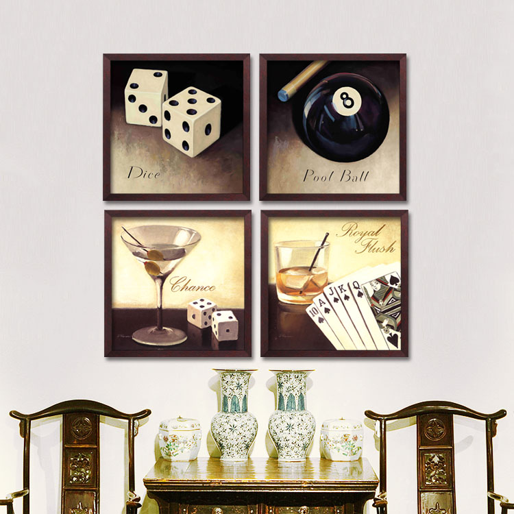 麻将馆棋牌室挂画酒吧装饰画创意台球墙画个性壁画复古怀旧有框画