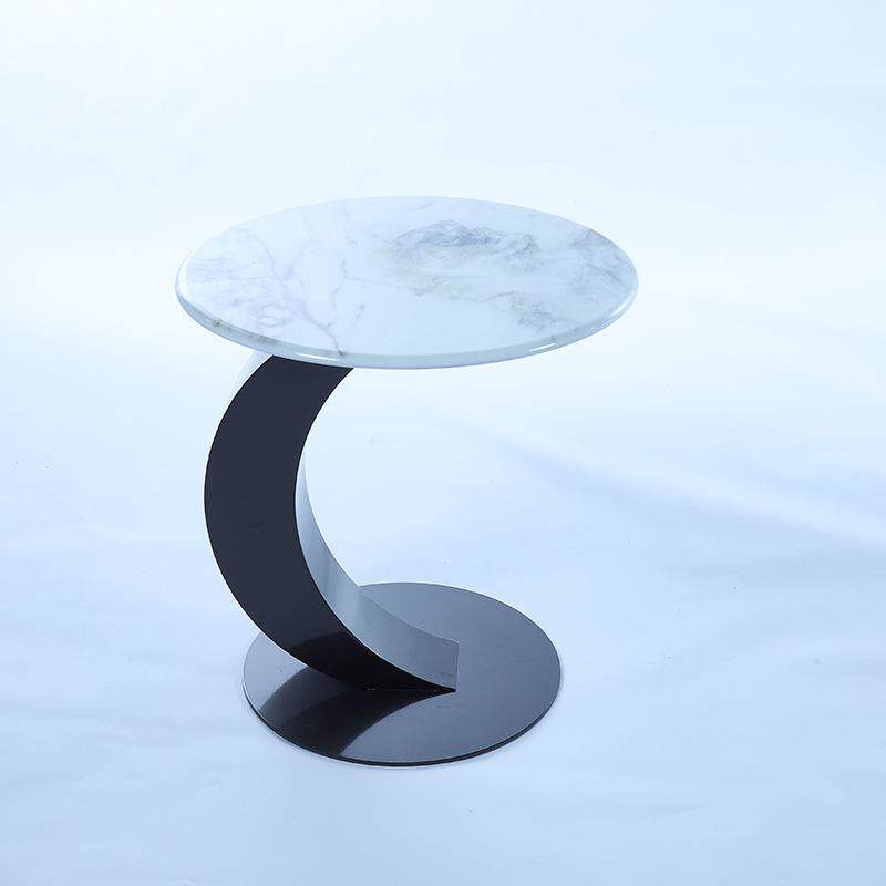 意式极简圆形奢石沙发边几轻奢不锈钢设计师款现代简约微晶石角几