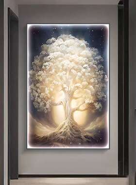 琼枝玉树入户玄关装饰画客厅过道走廊挂画轻奢风高档LED灯发光画