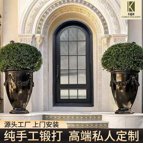 铁艺门纯手工锻打推拉门别墅玻璃门源头工厂跨境定制