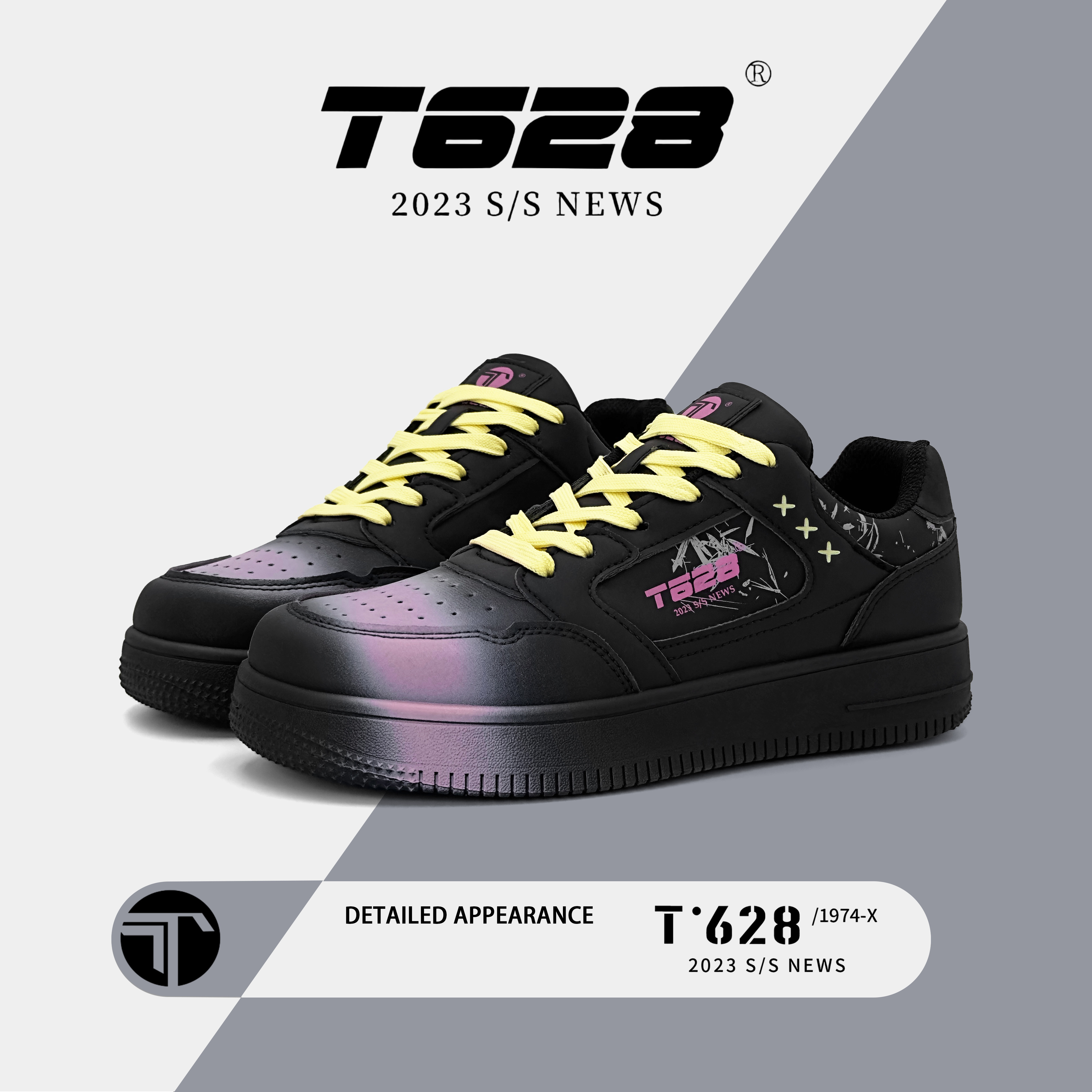 T628黑粉复古面包板鞋女秋冬款