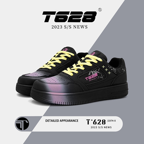 T628黑粉复古面包板鞋女秋冬款
