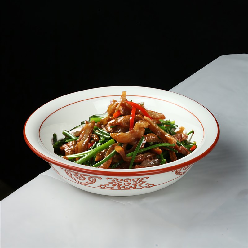 中式湘菜餐具汤盆小炒盘个性饭店农家乐菜盘商用陶瓷圆形炒菜盘子