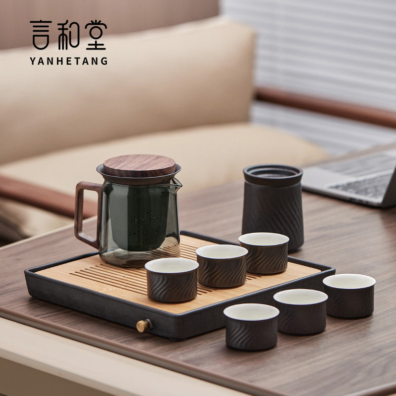 功夫茶具套装玻璃泡茶壶家用干泡茶盘办公室会客泡茶整套礼盒高档