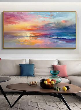 大芬村纯手绘油画大海风景现代抽象客厅装饰画卧室办公室横版挂画