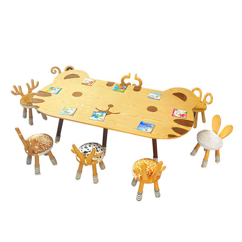 幼儿园专用实木桌椅卡通猫脸儿童大桌子阅读区图书馆绘本托育