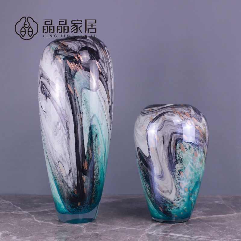 晶晶家居中式水墨青花古典创意桌面玻璃花瓶摆件插假花器软装饰品