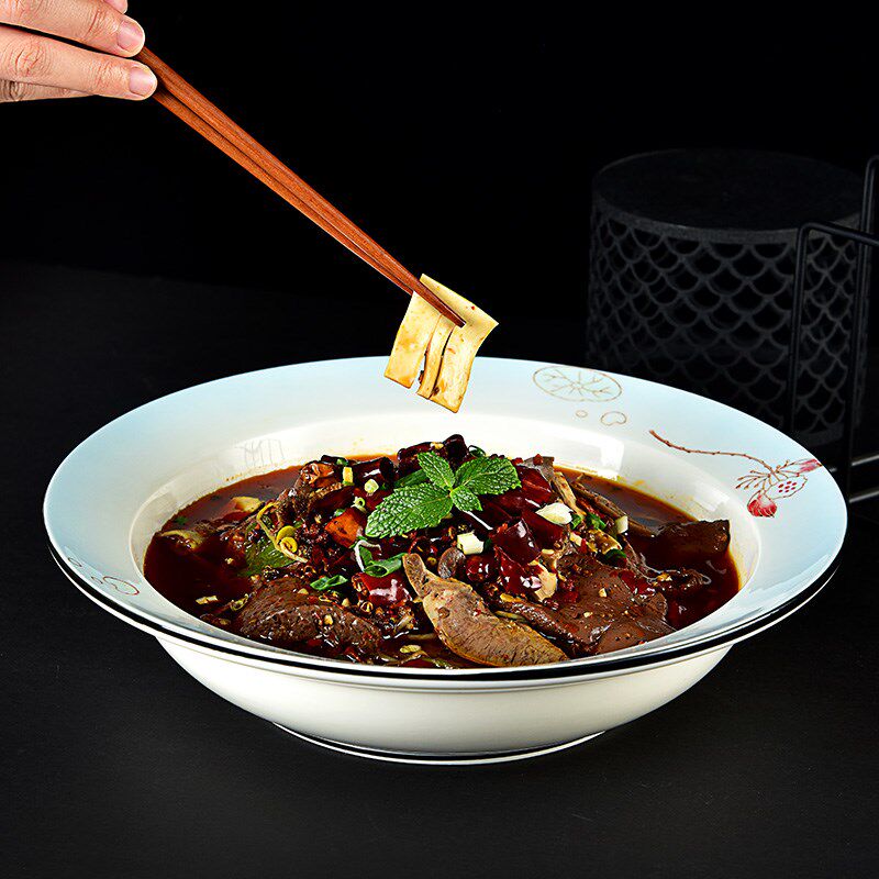 中式陶瓷圆形大号宽边汤碗饭店家用水煮鱼酸菜鱼毛血旺大汤盆防烫