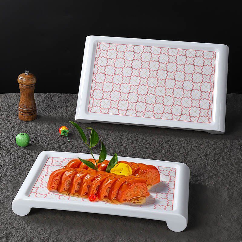 仿瓷托盘酒店高档长条盘私房菜意境餐盘糕点甜品商用密胺展示方盘