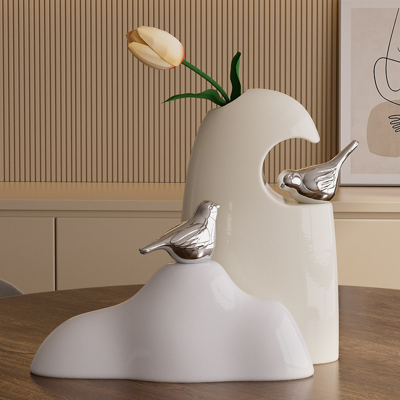 石来运转插花摆件高档奶油姹寂风软装乔迁新居客厅书架酒柜装饰品