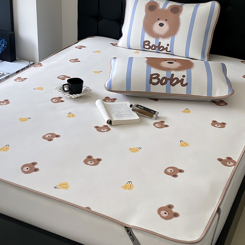 A类抗菌可爱卡通冰丝凉席三件套床笠款可水洗折叠凉感空调席子夏