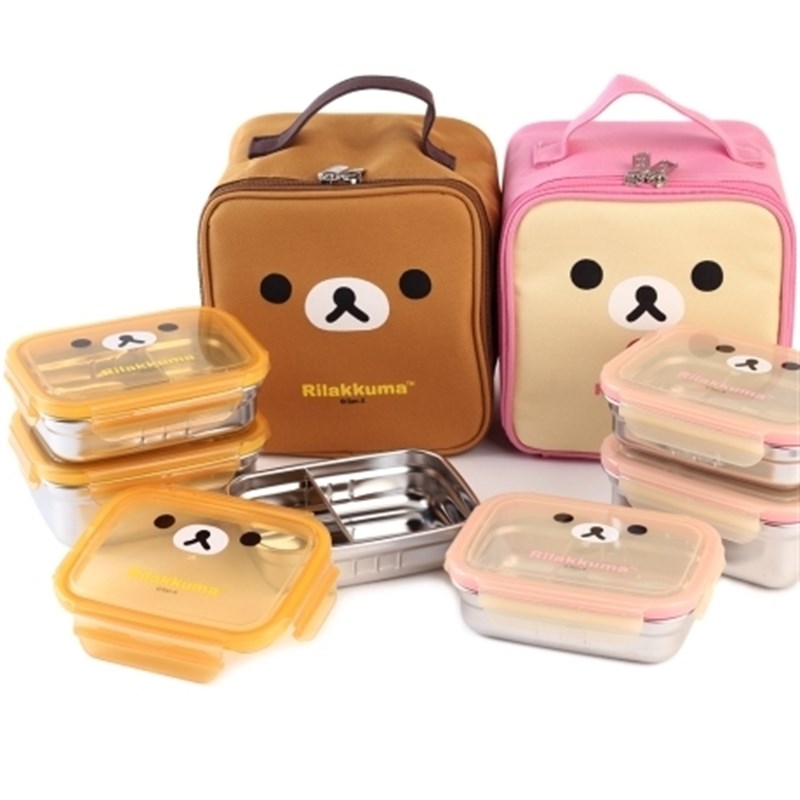 轻松熊韩国儿童餐具不锈钢碗宝宝碗水杯多层饭盒圆形大号