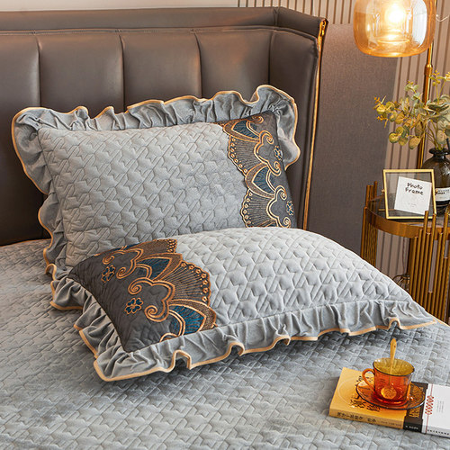 冬季加绒牛奶水晶绒加厚夹棉枕套一对装单人4874cm枕头芯内胆套