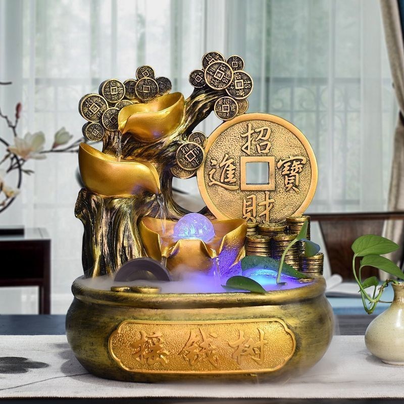 摇钱树招财桌面摆件客厅卧室加湿循环水聚宝盆开业转运球乔迁礼品