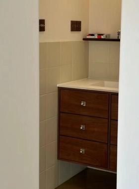 中古风浴木室柜法式桃实木胡色天61523然皮洗手台岩一板无缝体盆