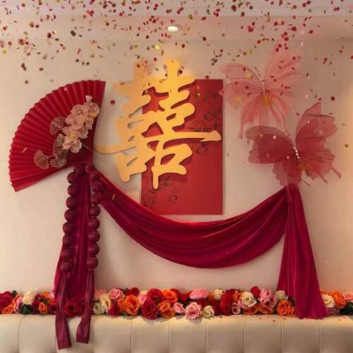 婚房布置套装花男方新室房客厅结婚装饰F79！7？拉女方卧?装饰喜