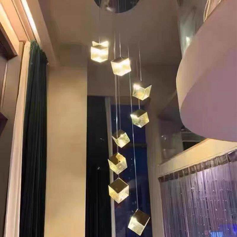 块梯装钢饰小吊184灯冰别墅挑高客厅餐厅简约轻奢不锈玻璃长线楼