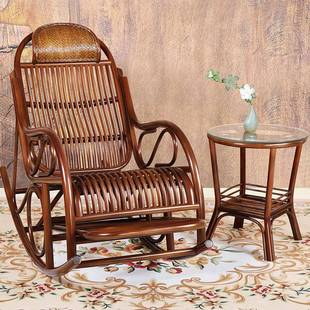 天然真藤躺椅阳DVR台老人睡摇摇椅茶几藤编家用休闲逍遥午实摇木腾椅
