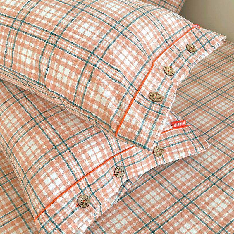 款全棉拷密色织提花老粗布床单纯棉格小清新床垫罩枕套子93640886