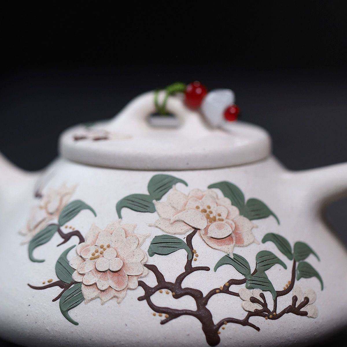 宜兴紫砂壶原矿白段泥花子冶茶石瓢茶壶手中高端ZHIFU-33工壶绘厂