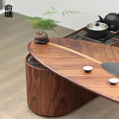 新式茶桌椅合意无品牌/中式轻实奢黑胡桃木树叶茶组台家用木茶桌