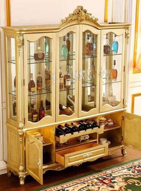 欧式实酒柜全客厅家门厅用复古香槟金奢华四门玻璃81326装木饰柜法式柜