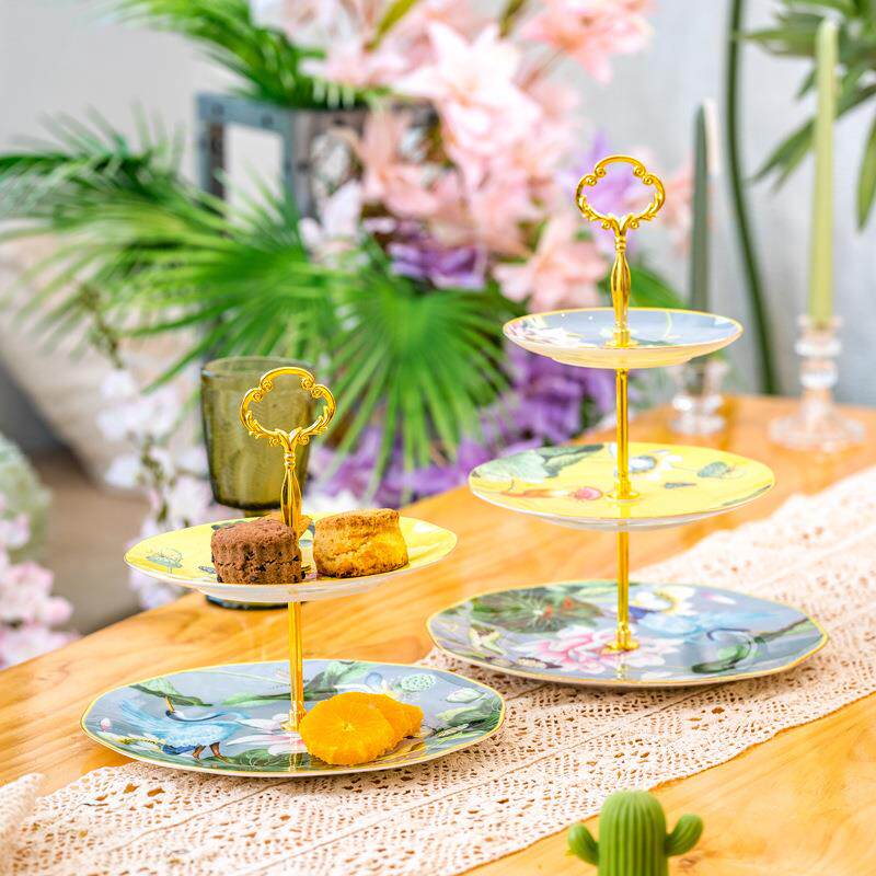 品轻奢水果餐盘KCF骨瓷糕盘会下午茶甜架子欧式双层展示架蛋客厅
