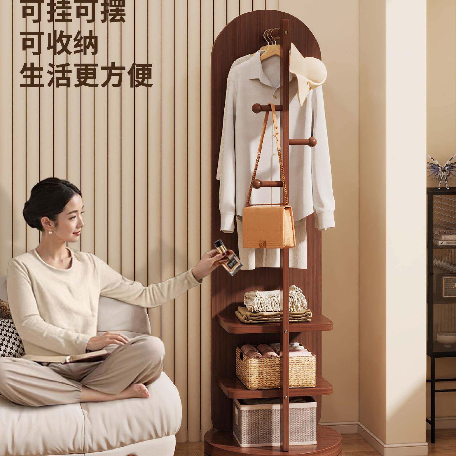 旋全镜落身地镜用女生卧家室可转移动试985衣镜子挂衣帽架一体穿