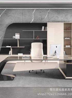 网红爆总裁办公桌轻RBM奢转角师老板桌端写字款台设计高工作台文