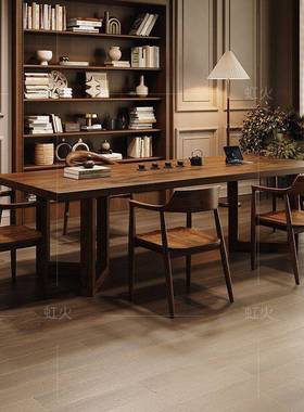 高档南美胡桃家大板茶桌木椅组合办公全实木简约室现JXC代用客厅茶台