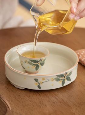 冰台三83697足手绘承花承陶瓷储水圆桂形托盘家用壶干泡盘茶茶壶