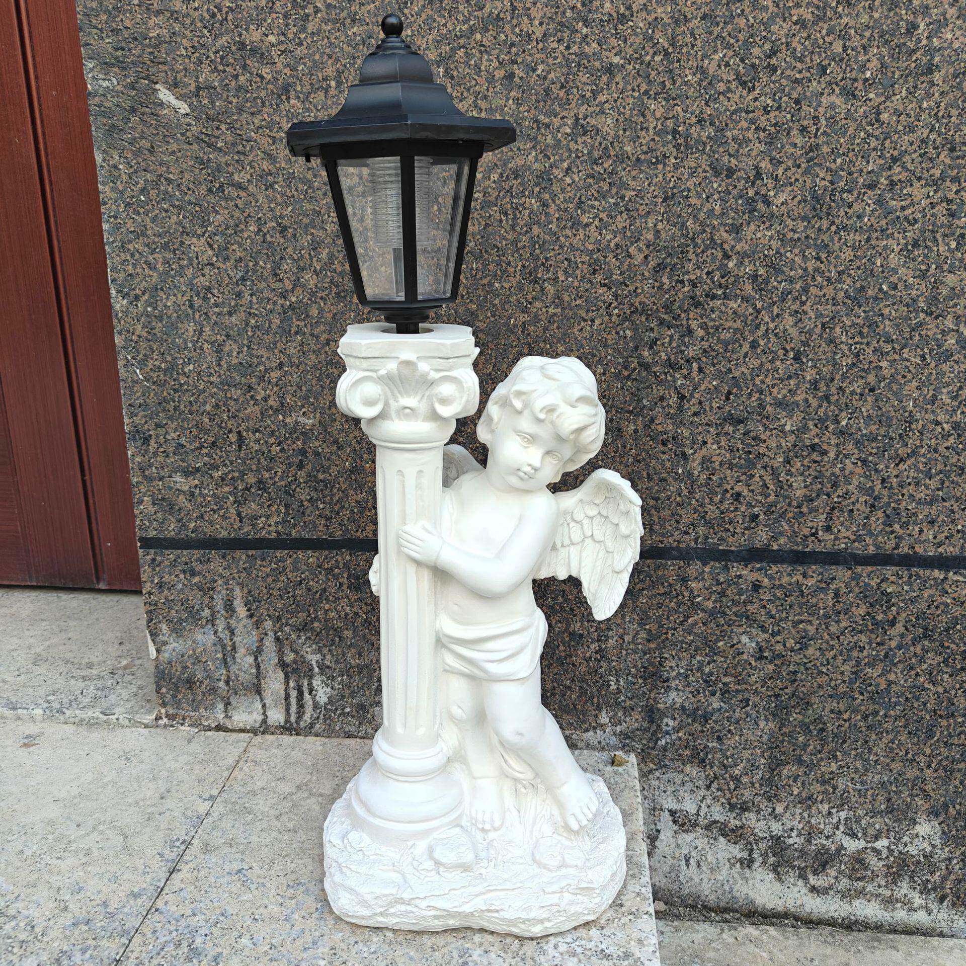跨境欧式复古树脂工艺品摆件天使户外庭院花园比丘特太阳能天使夜