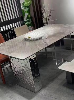 J天然奢石克不锈钢水11522llk波纹悬力浮岛台岩板餐桌椅小0户型超