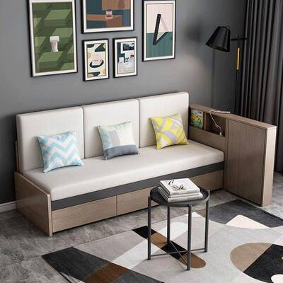 小发户型简约RER可功沙床带坐能卧两用带储物折叠伸缩床隐形书桌