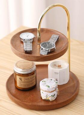 木实收纳摆件盘置物架入户玄桌面钥匙托JHR多层干果点心关水果盘
