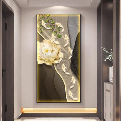 寓轻奢鱼图入户玄关装画意好荷花走廊过道挂画客厅FPA发光壁画饰
