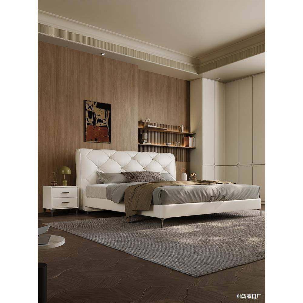 皮大床现代简约1科技布8床小BQV户型1米5米实木床双人床主卧高端