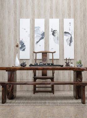 实大板式桌新中茶28667几餐桌老板桌约办公木会议桌原木泡茶桌椅