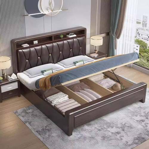 金檀室木新中式实木床人主卧8804高端大气现代简紫约双床软靠包卧